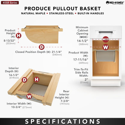 Rev-A-Shelf Wood/Stainless-Steel Produce Pullout Baskets, natural maple