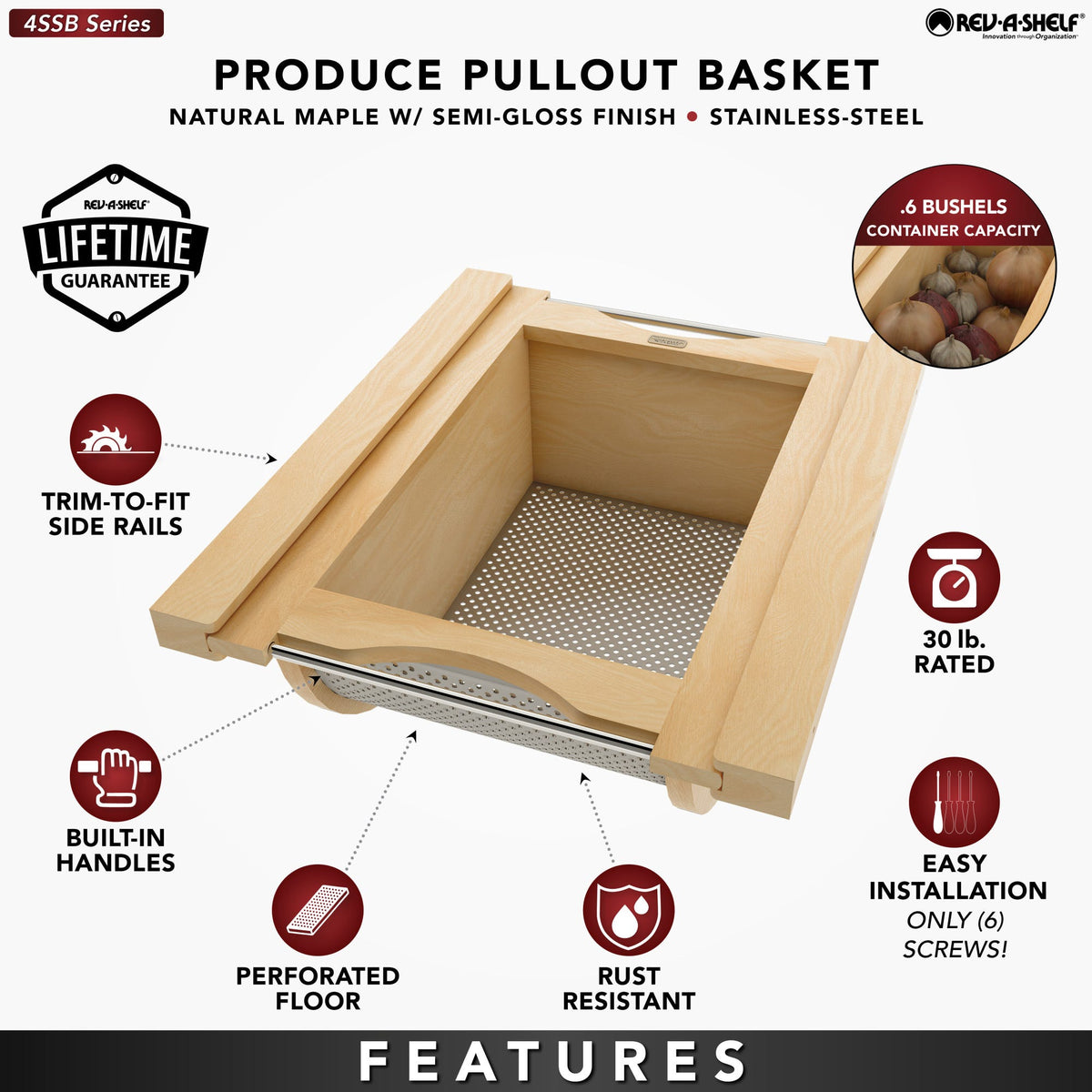 Rev-A-Shelf Wood/Stainless-Steel Produce Pullout Baskets, natural maple