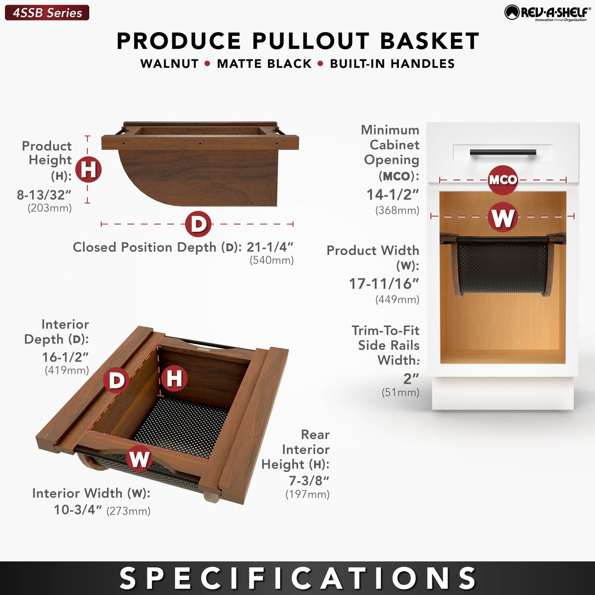 Rev-A-Shelf Wood/Stainless-Steel Produce Pullout Baskets, walnut
