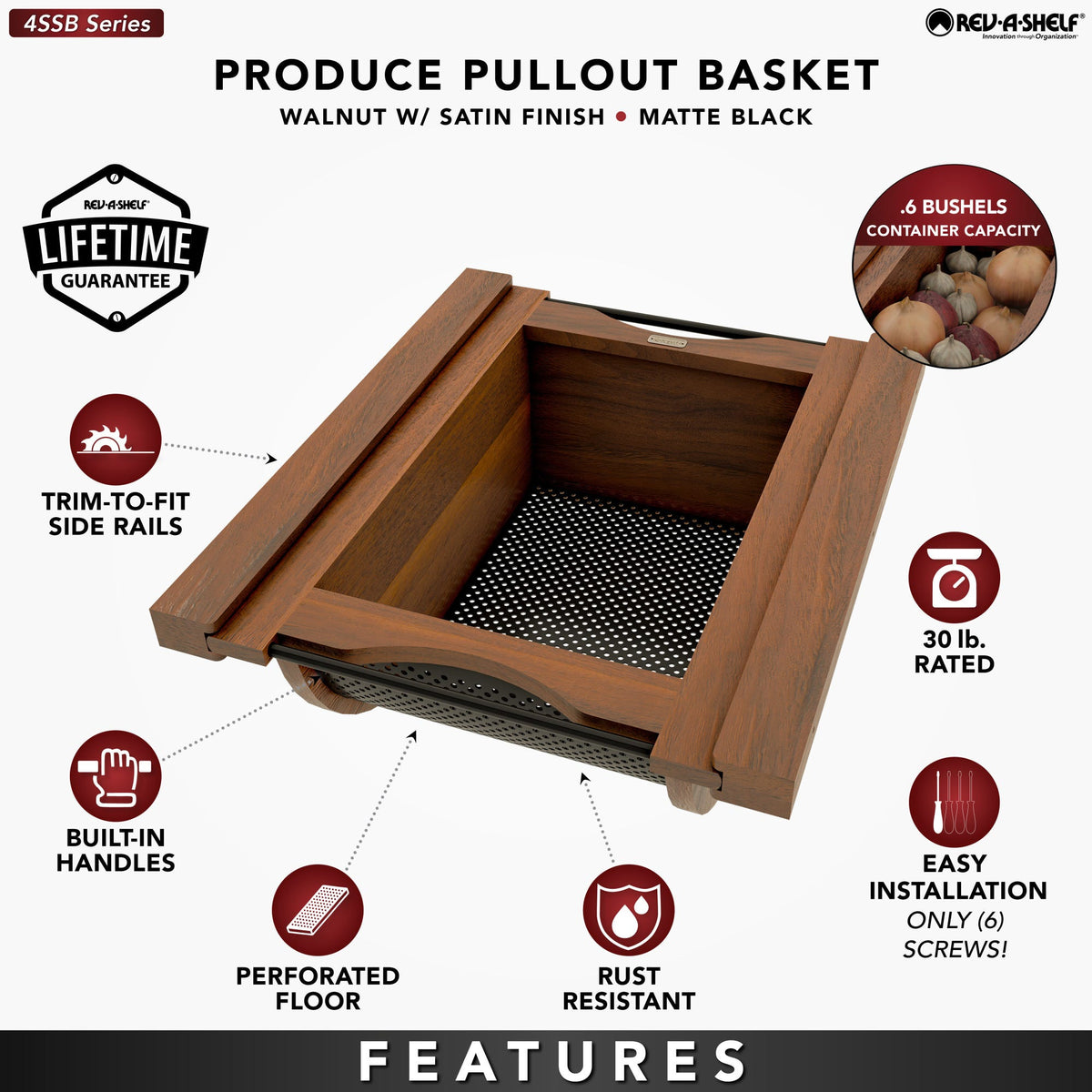 Rev-A-Shelf Wood/Stainless-Steel Produce Pullout Baskets, walnut