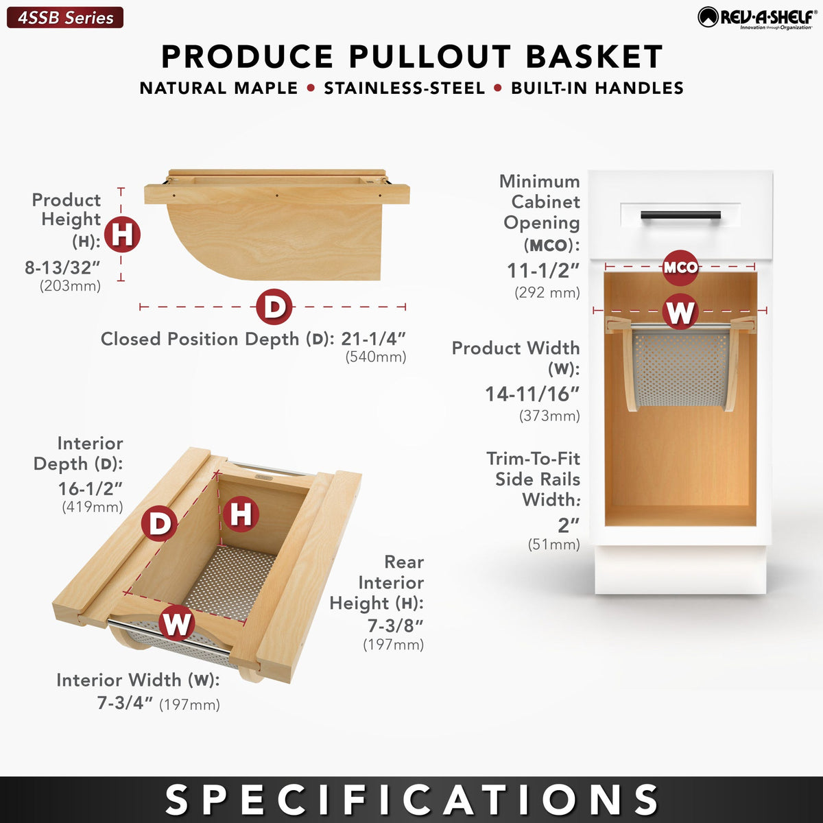 Rev-A-Shelf Wood/Stainless-Steel Produce Pullout Baskets