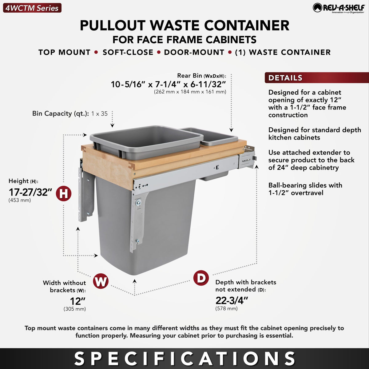 Rev-A-Shelf Wood Top Mount Waste Container