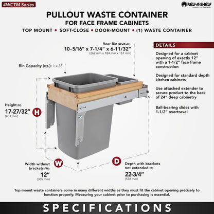 Rev-A-Shelf Wood Top Mount Waste Container