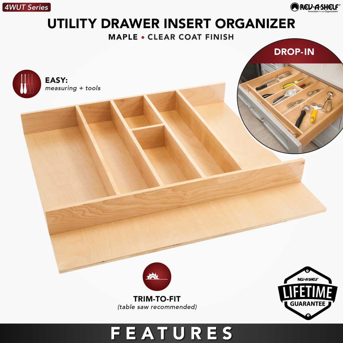 Rev-A-Shelf Wood Utensil Tray Insert, natural maple