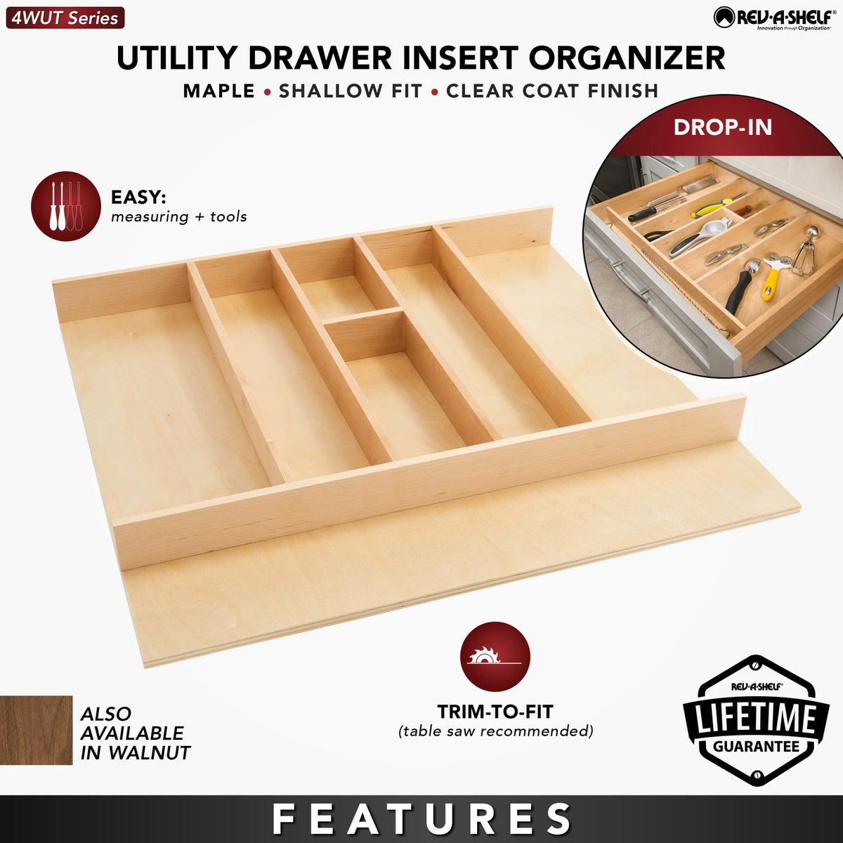 Rev-A-Shelf Wood Utensil Tray Insert, natural maple