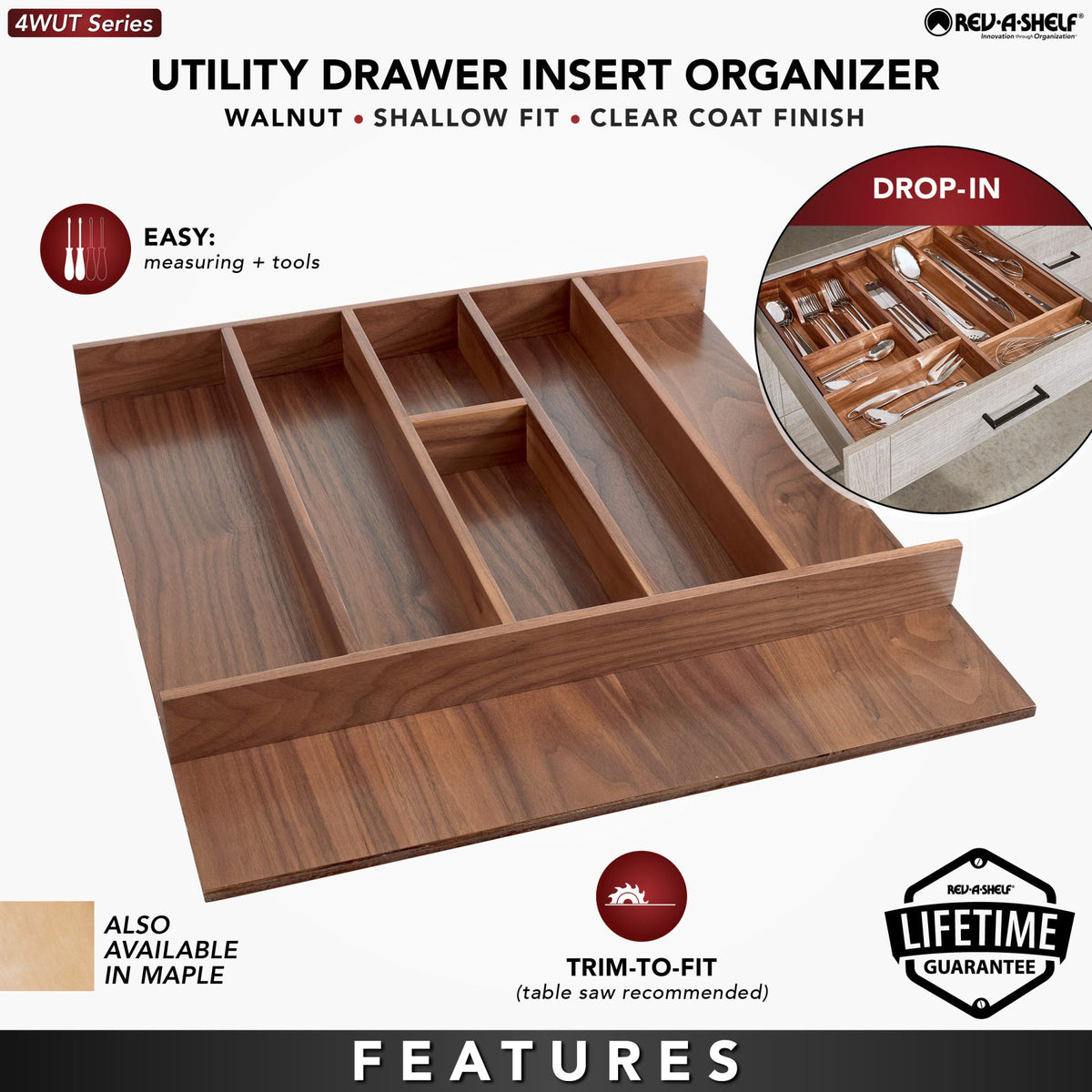 Rev-A-Shelf Wood Utensil Tray Insert, walnut
