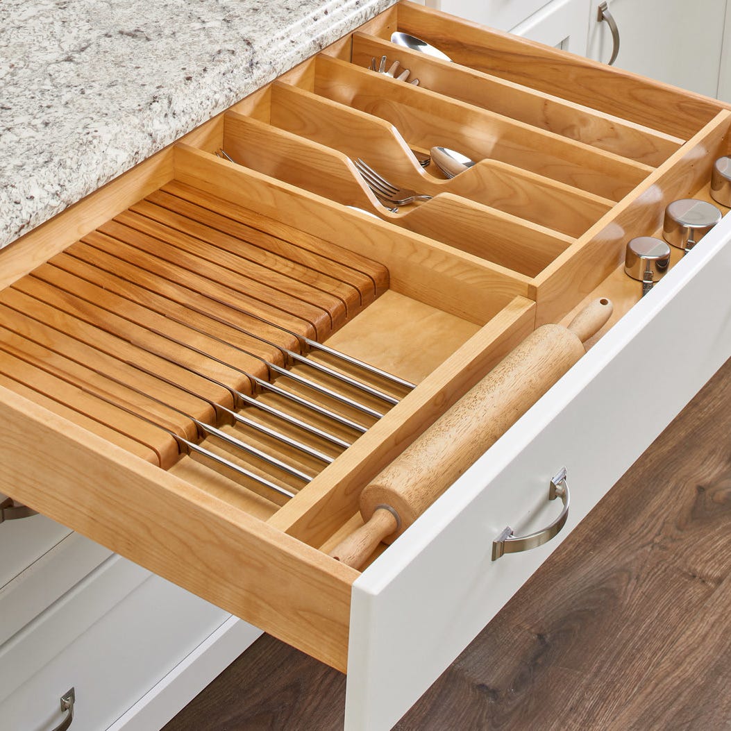 Rev-A-Shelf Wood Utensil Tray Insert with Shallow Knife Block
