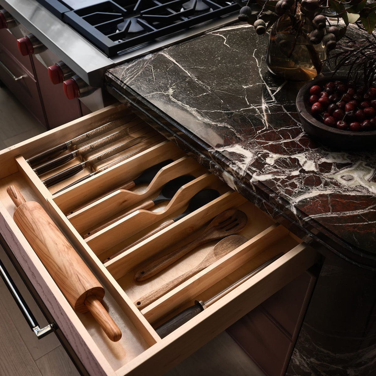 Rev-A-Shelf Wood Utensil Tray Insert with Shallow Knife Block