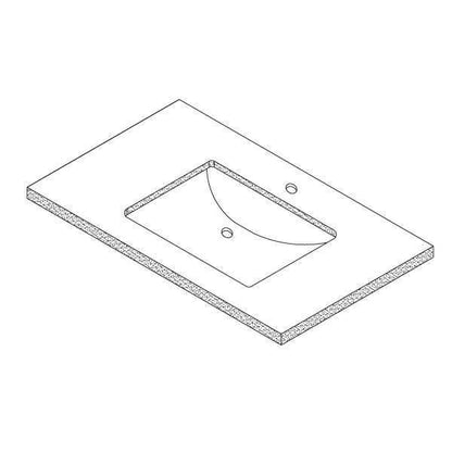 Calacatta Rocky quartz vanity top with centered undermount sink and single faucet hole