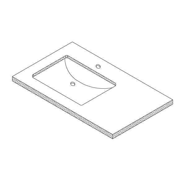Calacatta Rocky quartz vanity top with offset sink for a drawer right vanity