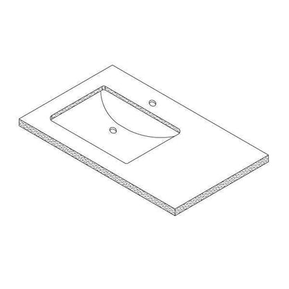 Calacatta Rocky quartz vanity top with offset sink for a drawer right vanity