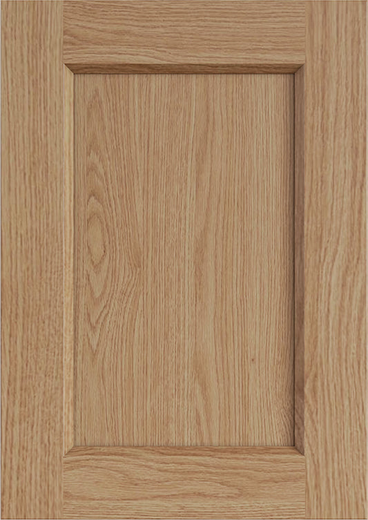Oak Frameless Shaker kitchen cabinet door sample in white oak, European frameless full overlay, SF Collection