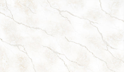 Amalfi d'Oro silica free quartz slab by Stratus Surfaces, warm beige with taupe veining, polished finish