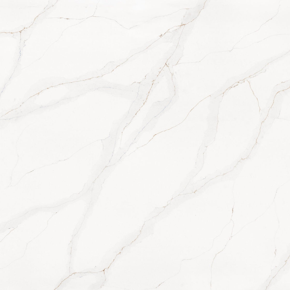 Calacatta Athena silica free quartz slab by Stratus Surfaces, square close up of the stone pattern