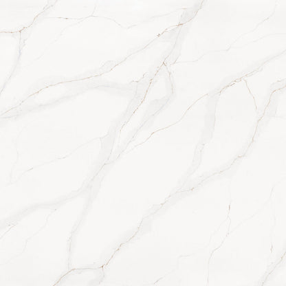 Calacatta Athena silica free quartz slab by Stratus Surfaces, square close up of the stone pattern