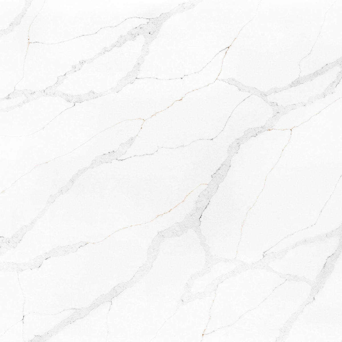 Calacatta Lore silica free quartz slab by Stratus Surfaces, square close up of the stone pattern