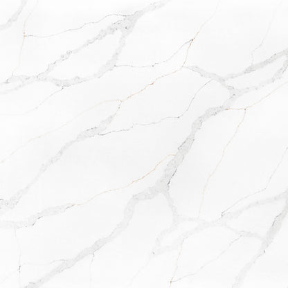 Calacatta Lore silica free quartz slab by Stratus Surfaces, square close up of the stone pattern