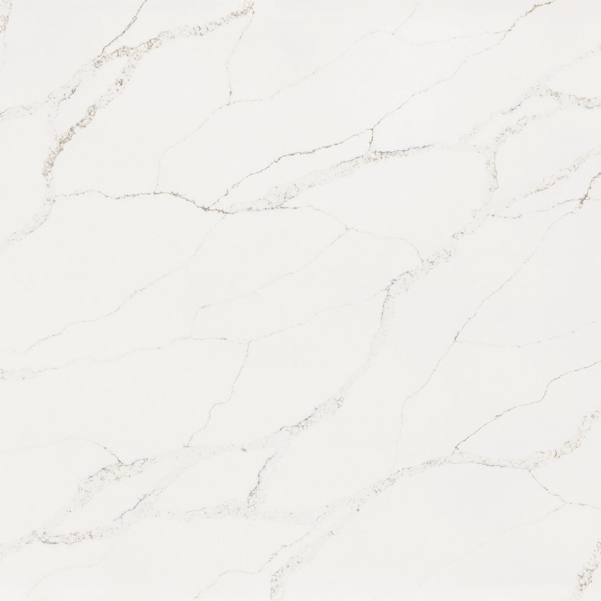 Calacatta Lumiere silica free quartz slab by Stratus Surfaces, square close up of the stone pattern