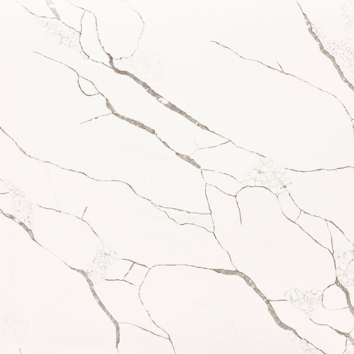 Calacatta Super Bella silica free quartz slab by Stratus Surfaces, square close up of the stone pattern
