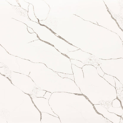 Calacatta Super Bella silica free quartz slab by Stratus Surfaces, square close up of the stone pattern