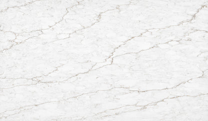 Delicato Salerno Matte silica free quartz slab by Stratus Surfaces, white with gold and taupe veining, matte finish