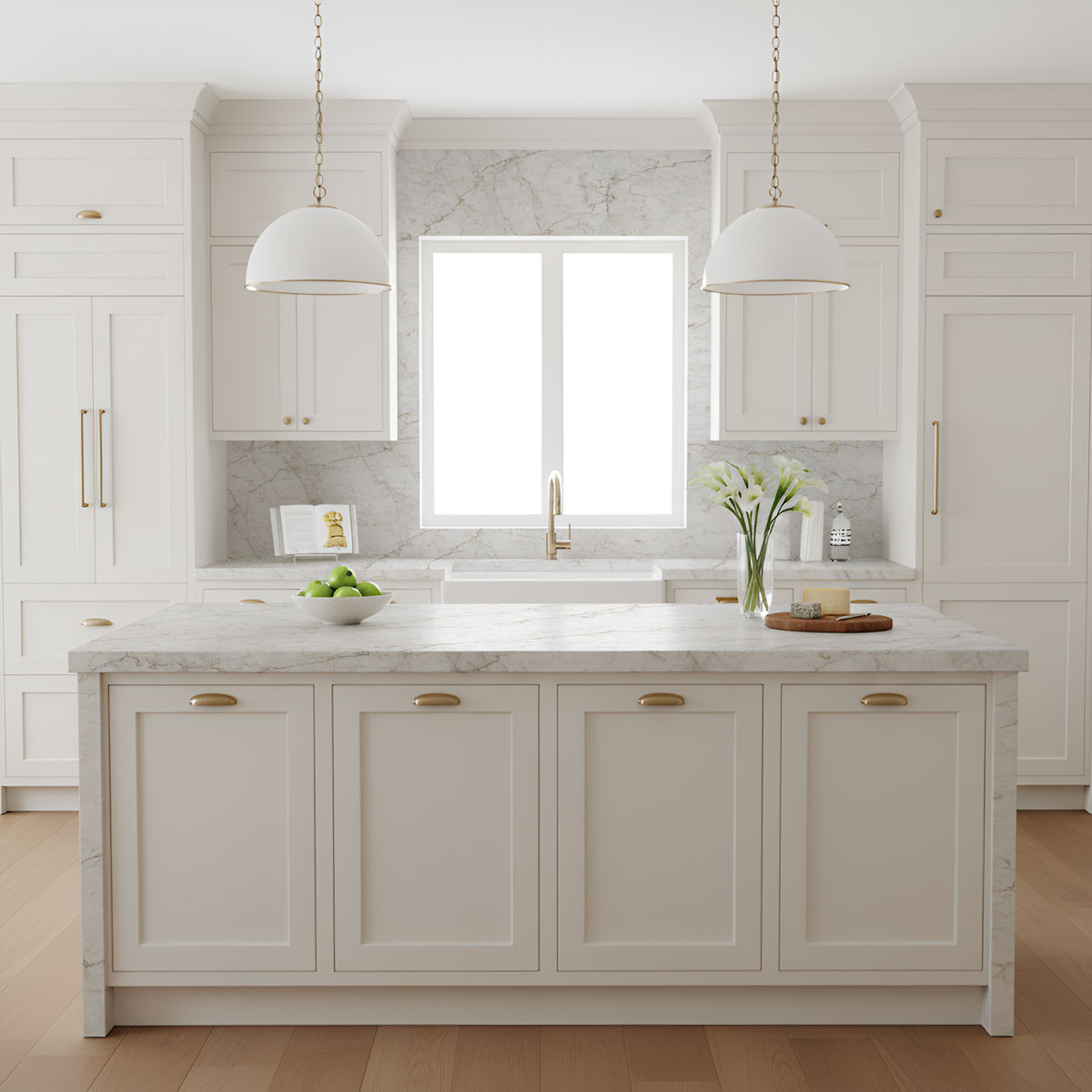 Delicato Salerno Matte silica free quartz countertop by Stratus Surfaces in a finished room