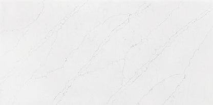 Lenox Grigio silica free quartz slab by Stratus Surfaces, white with gray veining, polished finish