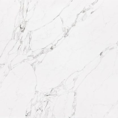 Regal Arabescato silica free quartz slab sample by Stratus Surfaces, white with gray veining, polished finish, close up