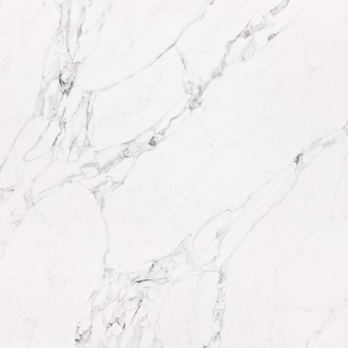 Regal Arabescato silica free quartz slab by Stratus Surfaces, white with gray veining, polished finish, close up