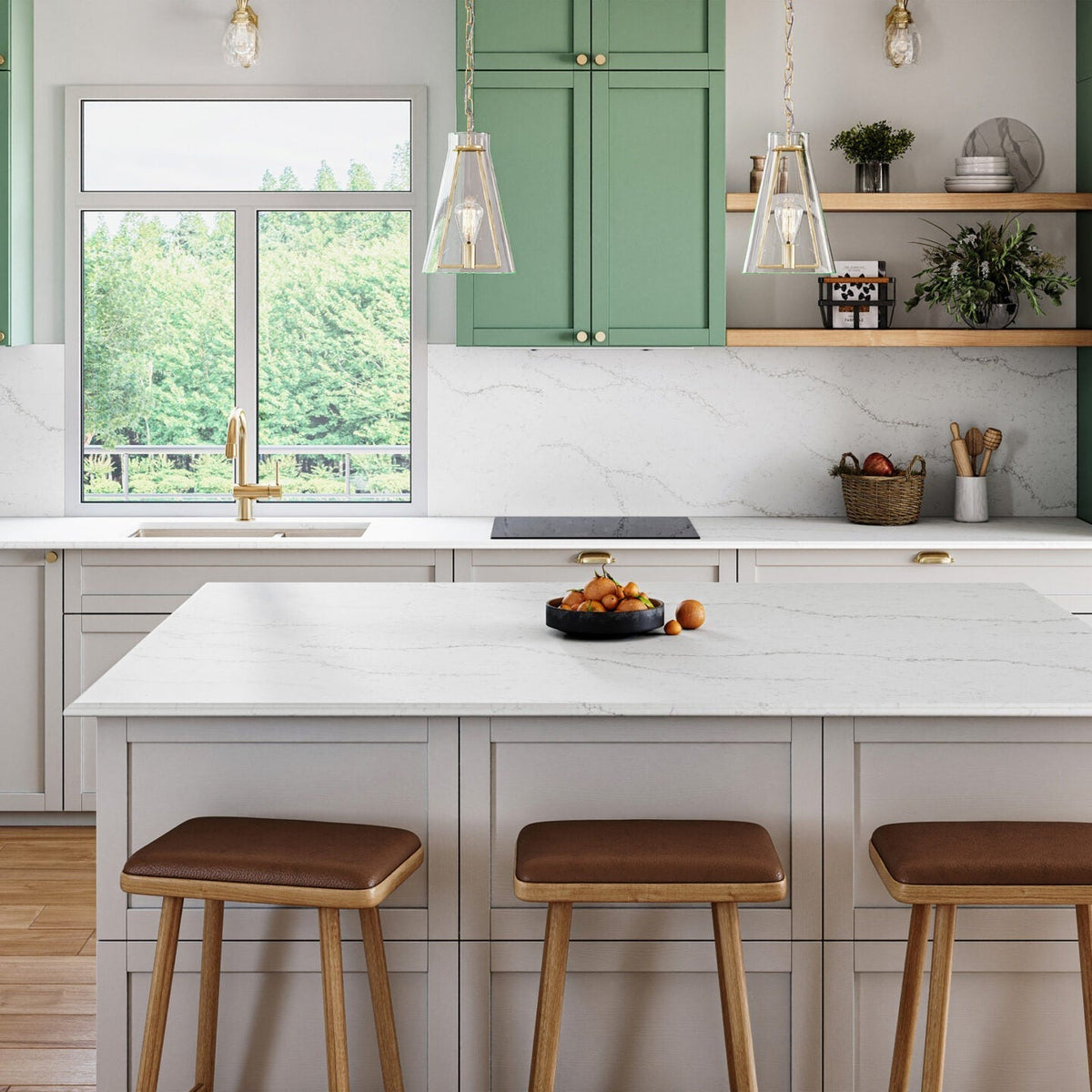 Sesioni silica free quartz countertop by Stratus Surfaces in a finished room