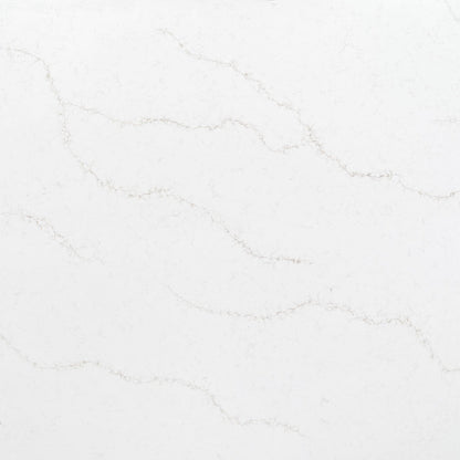 Sesioni silica free quartz slab by Stratus Surfaces, white with gold veining, polished finish, close up