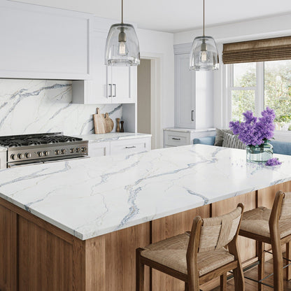 Sorrento silica free quartz countertop by Stratus Surfaces in a finished room