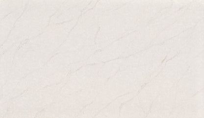 Taj Sienna silica free quartz slab by Stratus Surfaces, white with taupe veining, polished finish