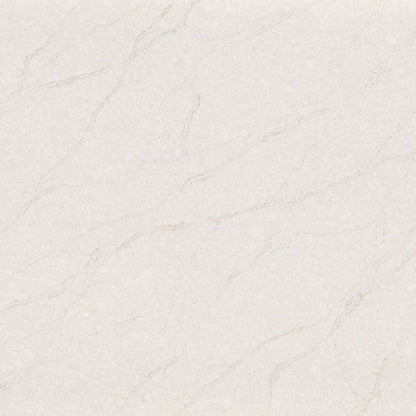 Taj Sienna silica free quartz slab by Stratus Surfaces, white with taupe veining, polished finish, close up