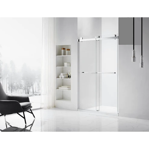 Anahita frameless double sliding shower door in 3/8 inch clear tempered glass