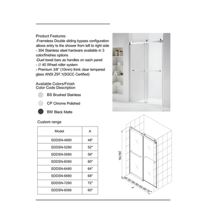 Anahita Frameless Double Sliding Glass Shower Door