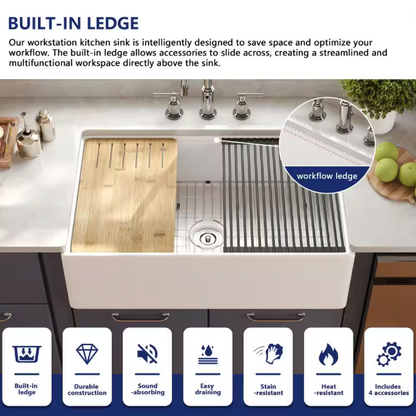 Becker 33" Fireclay Apron / Farmhouse Kitchen Sink with Workstation