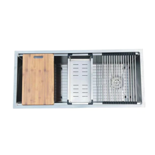 Kennedy 42 inch stainless steel undermount single basin kitchen sink with workstation, 18 gauge