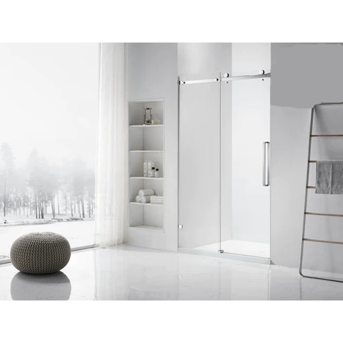 Linda frameless single sliding shower door in 3/8 inch clear tempered glass, 80 inch height