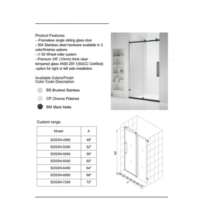 Linda Frameless Single Sliding Glass Shower Door