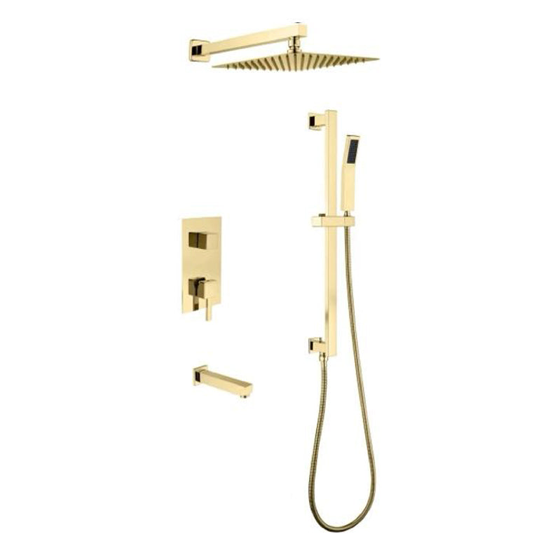 Malani shower and tub combo faucet system in solid brass with side wand, squared