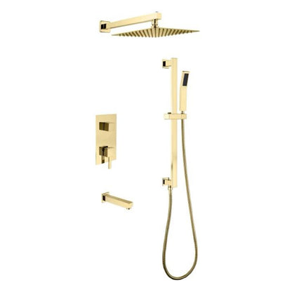 Malani shower and tub combo faucet system in solid brass with side wand, squared