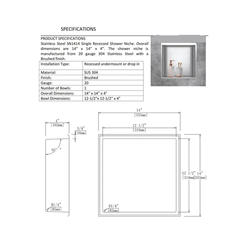Marcellus Stainless Steel Recessed Shower Niche