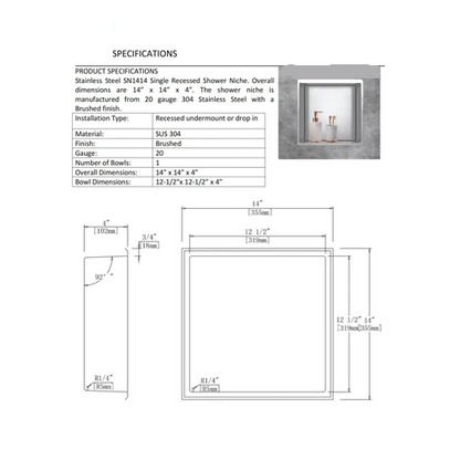 Marcellus Stainless Steel Recessed Shower Niche