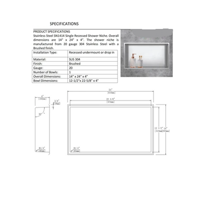 Marcellus Stainless Steel Recessed Shower Niche