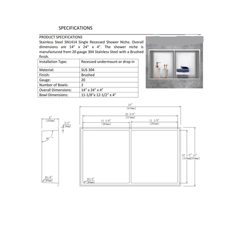 Marcellus Stainless Steel Recessed Shower Niche