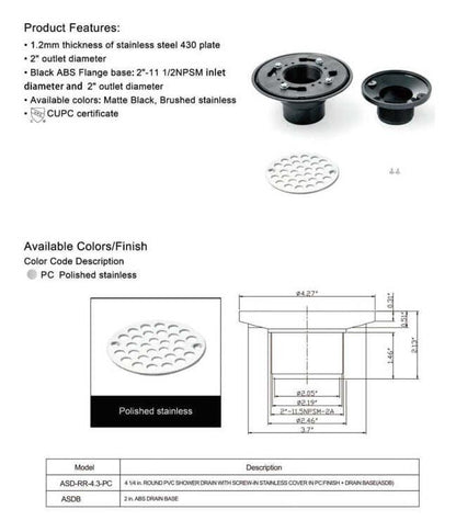 Septimus Round PVC Shower Floor Drain