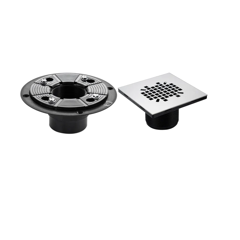 Shadrack square PVC shower floor drain with 304 stainless steel grate