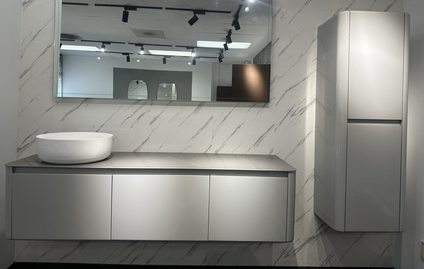 Bova 63" Wall Mounted Bathroom Vanity with Solid Surface Top and Vessel Sink