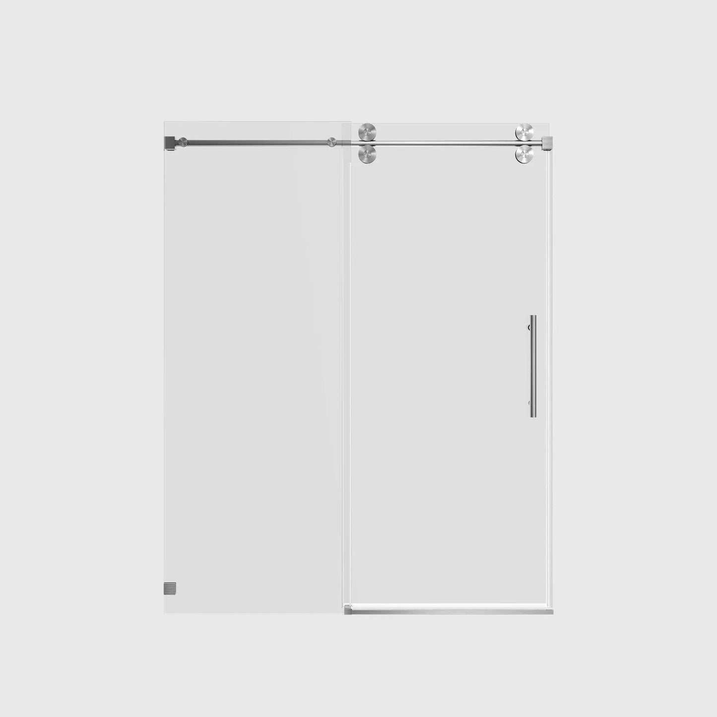 Additional view of the Cascade 76 inch stainless steel sliding shower door with fixed panel